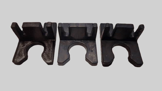Hot tub skimmer bracket process: 3D print, original part and resin pour from silicone mould